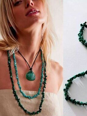 Free People~Single Strand Necklace~Malachite Emerald Green
